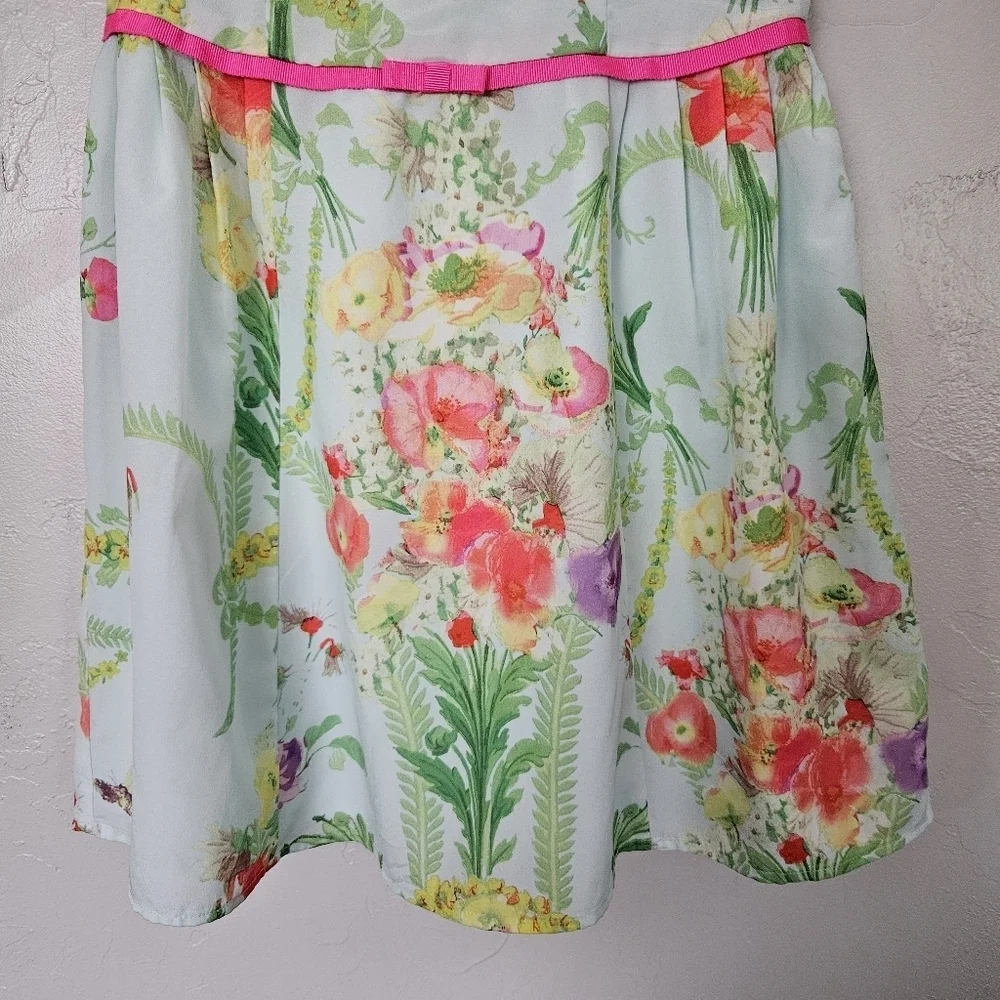 Ted Baker Little Girls 5 Blue Green Pink Floral Dress Spring Easter Colorful